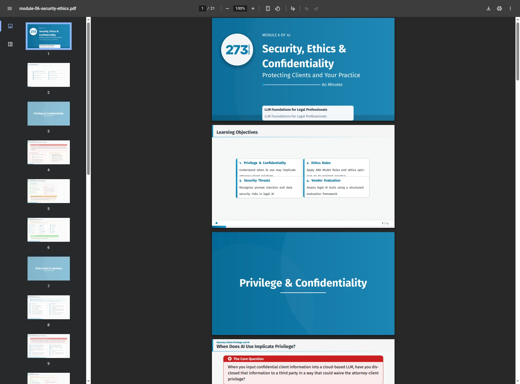 Module 6: Security, Ethics and Confidentiality slide title card